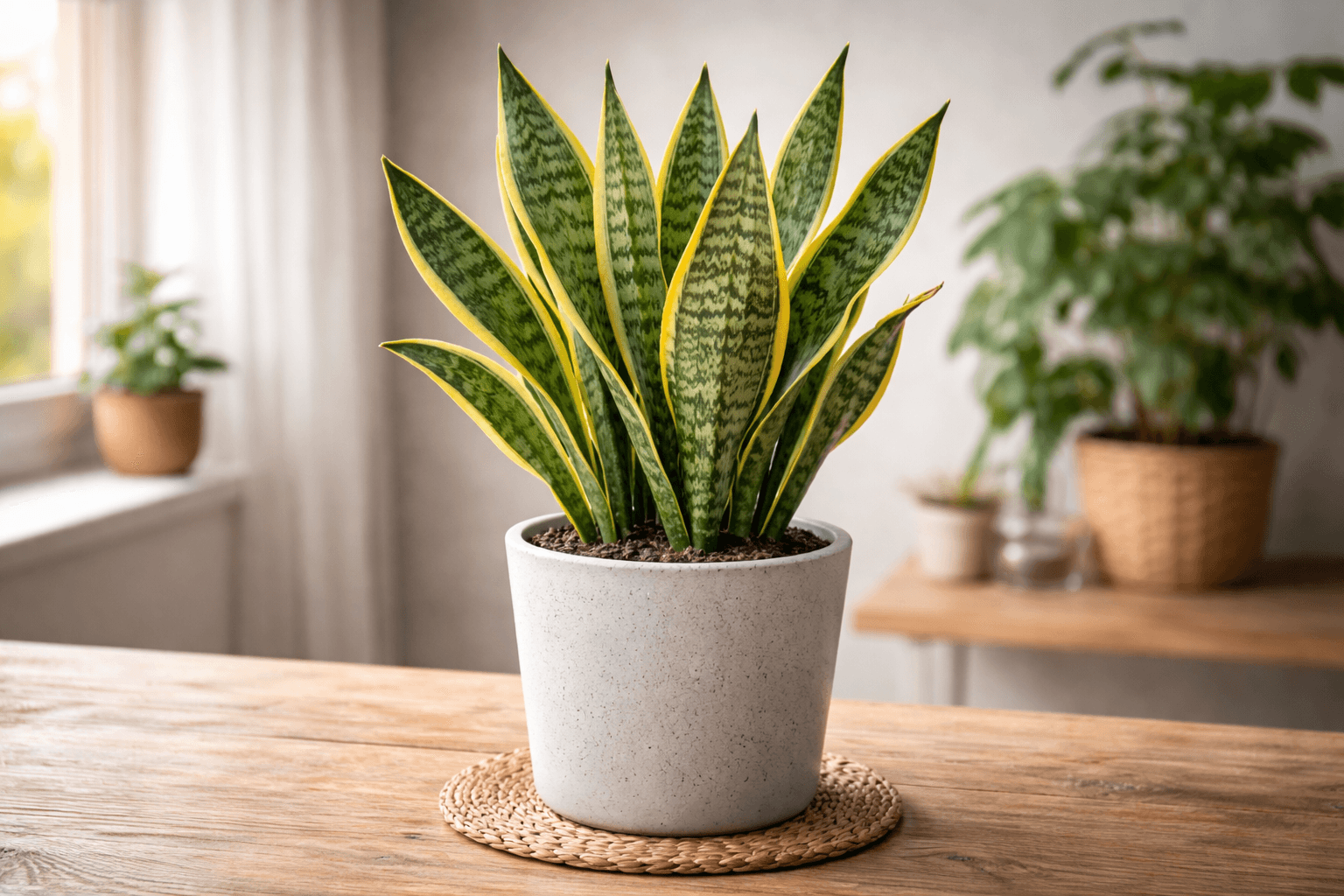 Snake plant being watered with a watering can showing proper technique